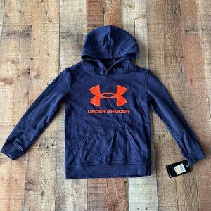 Under Armour Boys Size 7 Navy Blue Hooded Pullover Sweatshirt Hoodie NWT